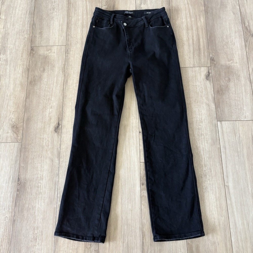 Judy Blue Dad Jeans Women's 11/30 Black Cross Over High Rise Straight